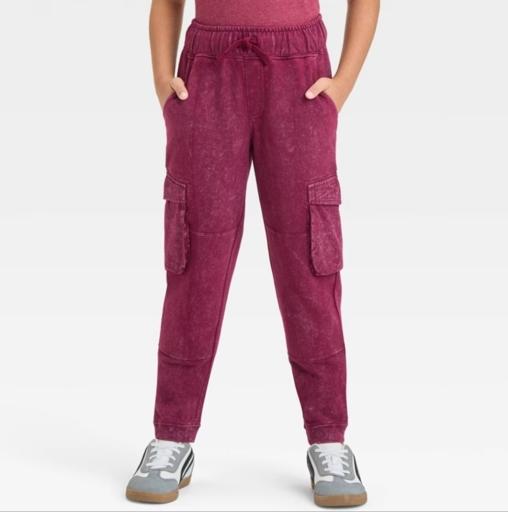 Boys' Washed Cargo Fleece Jogger Pants - Cat & Jack Burgundy L (10/12)